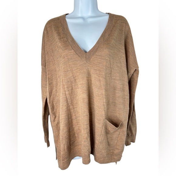 Hudson's Bay Moon Women's Sweater Pullover Merino wool Side slit Brown Size XS - Picture 2 of 16